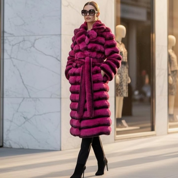 Midnight Gypsies Jackets & Blazers - 🆕 Chinchilla Faux Fur Coat Luxury Soft Long Length Trench Hot Pink Black 2X XXL